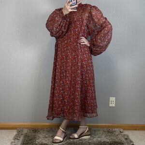 UniqueVintage Women Leota Swing Dress Plus Size 4X 22-24 Rust Floral Puff Sleeve